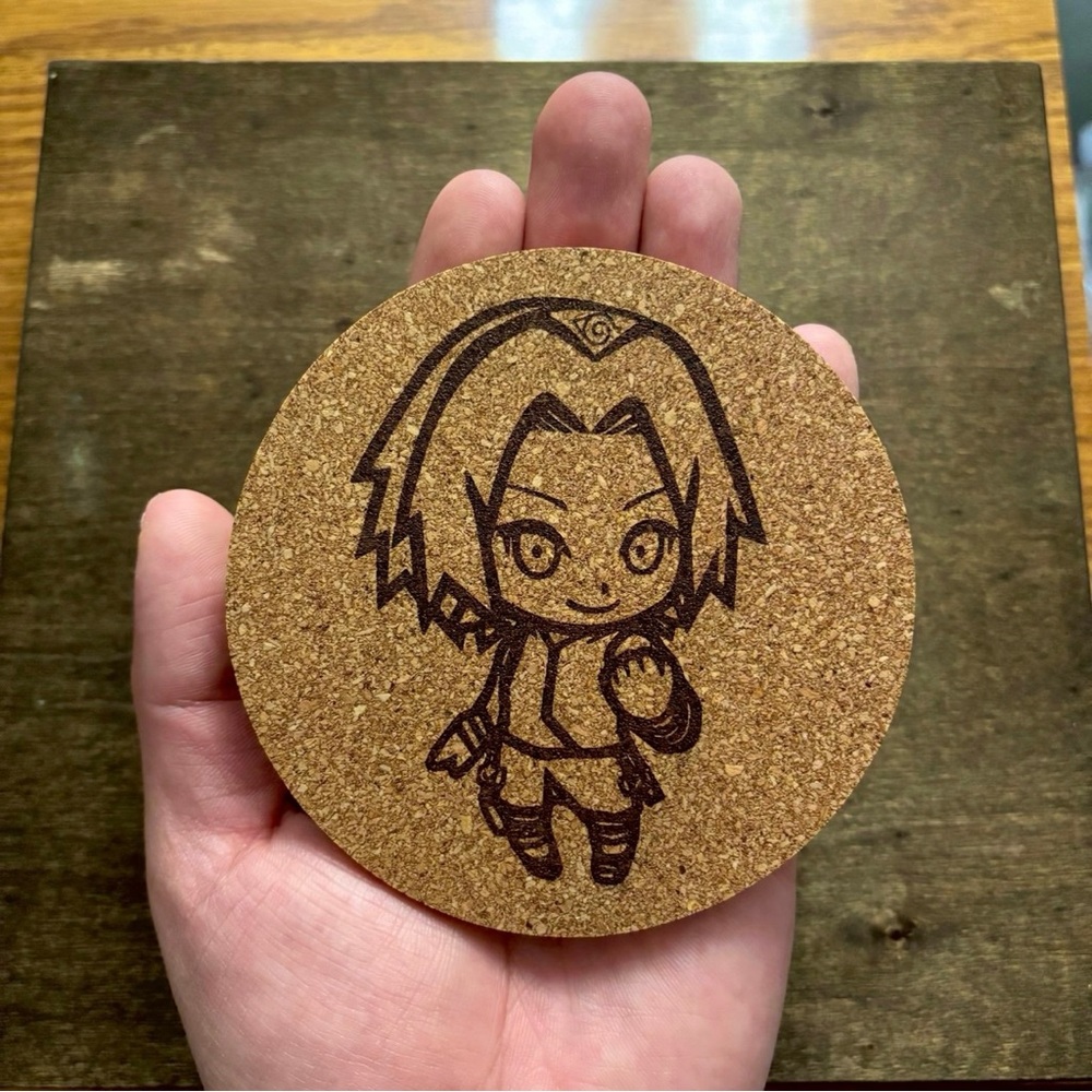 Naruto Sakura Chibi Style Laser Engraved Cork Coaster - Picture 3 of 5